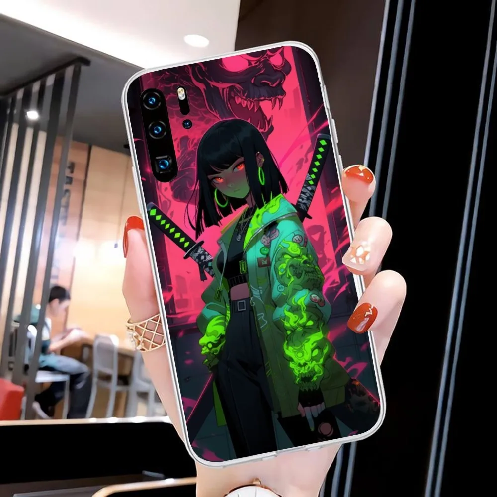 Weapon Sword Girl Mobile Cell Phone Case for Huawei P50 P40 P30 Pro Mate 40 30 Pro Nova 8 8i Y7P Honor Clear Phone Cover Funda