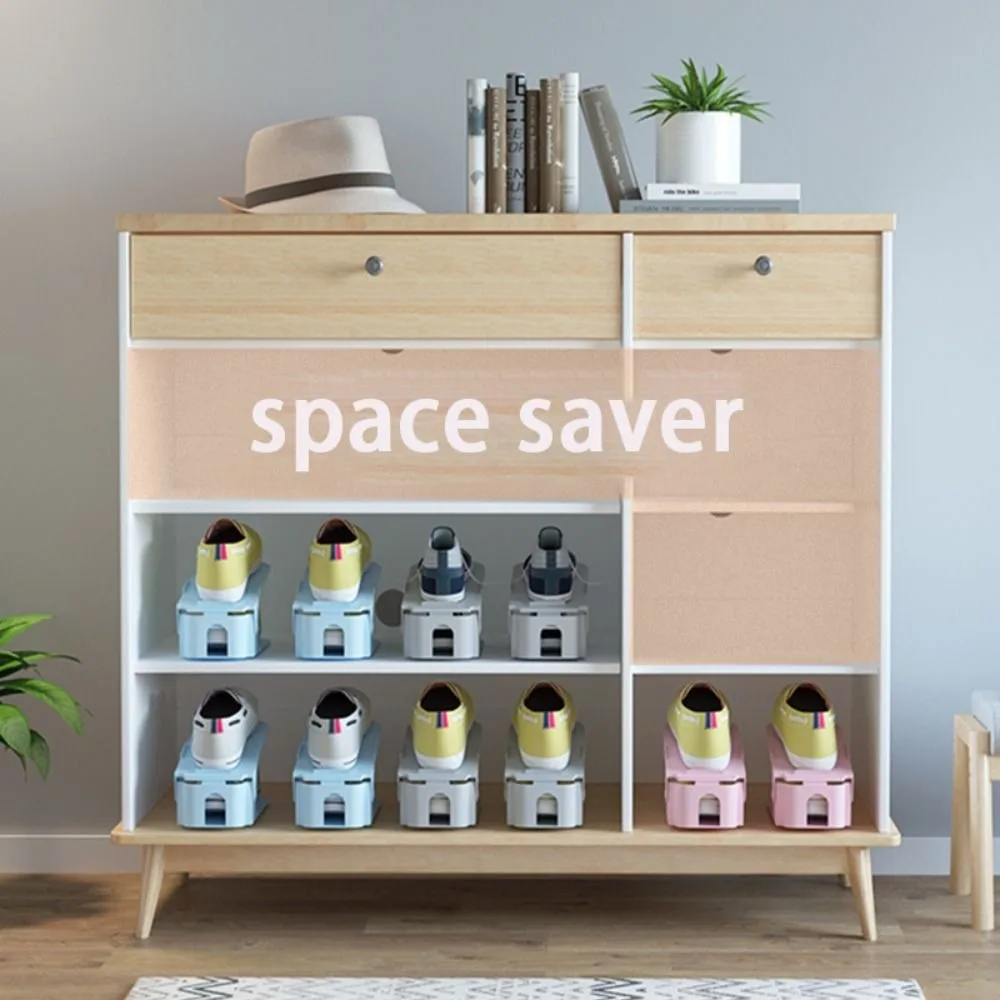 

High Quality Adjustable Shoe Slots Organizer Space Saving Stackable Shoe Holder Double Layer Shoe Stacker