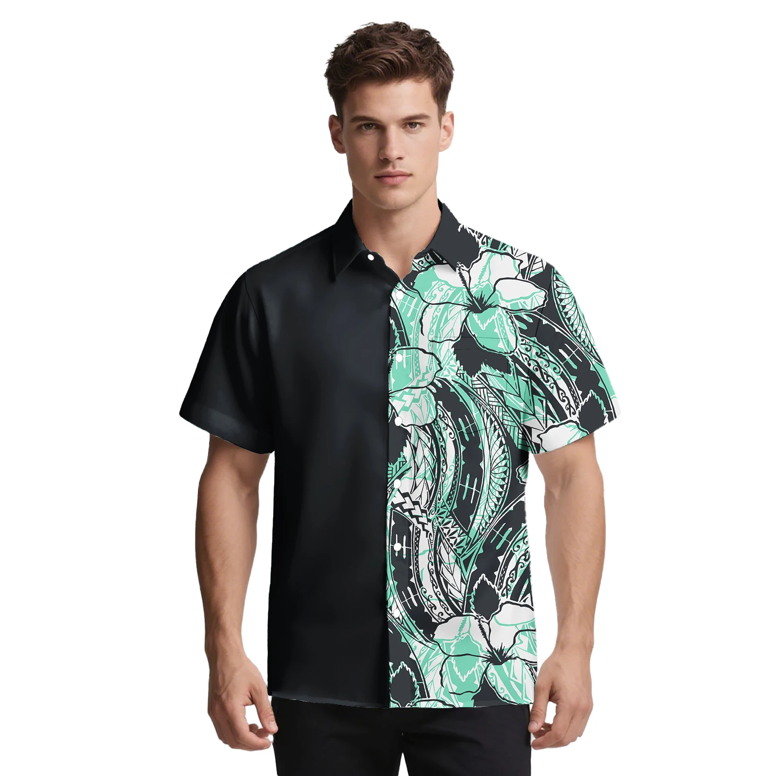 ملابس رجالية مخصصة بياقة مقلوبة من البوليستر بتصميم شاطئ هاواي قميص ألوها أنيق لحفلات ساموا بولينيزيا #6