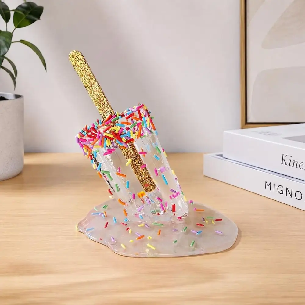 Resin Melting Popsicle Sculpture Melting Effect Glossy Finish Ice Cream Sculpture Realistic Style Resin Popsicle Ornament