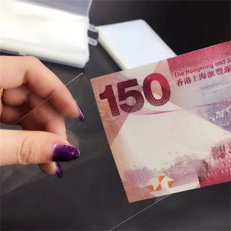100pcs PVC Banknotes Holder Coin Album Photocards Holder Storage Box Bag Paper Money Collection Case Transparent Organizer