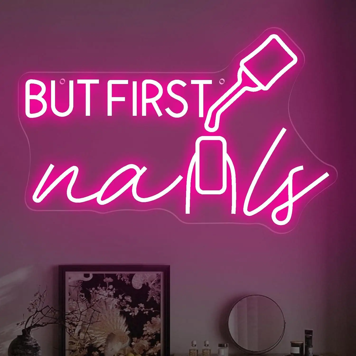 But First Nails Neon Sign USB Dimmable LED Light for Nail Salon Beauty Room Studio Themed Wall Art Decor Signboard Light Gifts