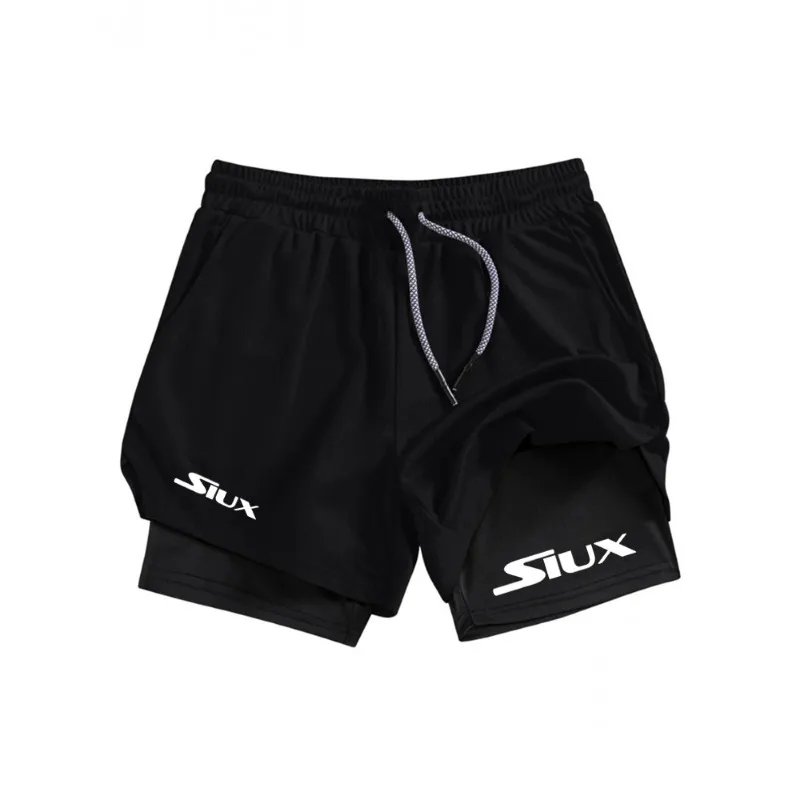 2026 Men's SIUX Letter Print Double Layer Running Shorts Sports Leisure Fitness Mesh Breathable Basketball Running Shorts Summer
