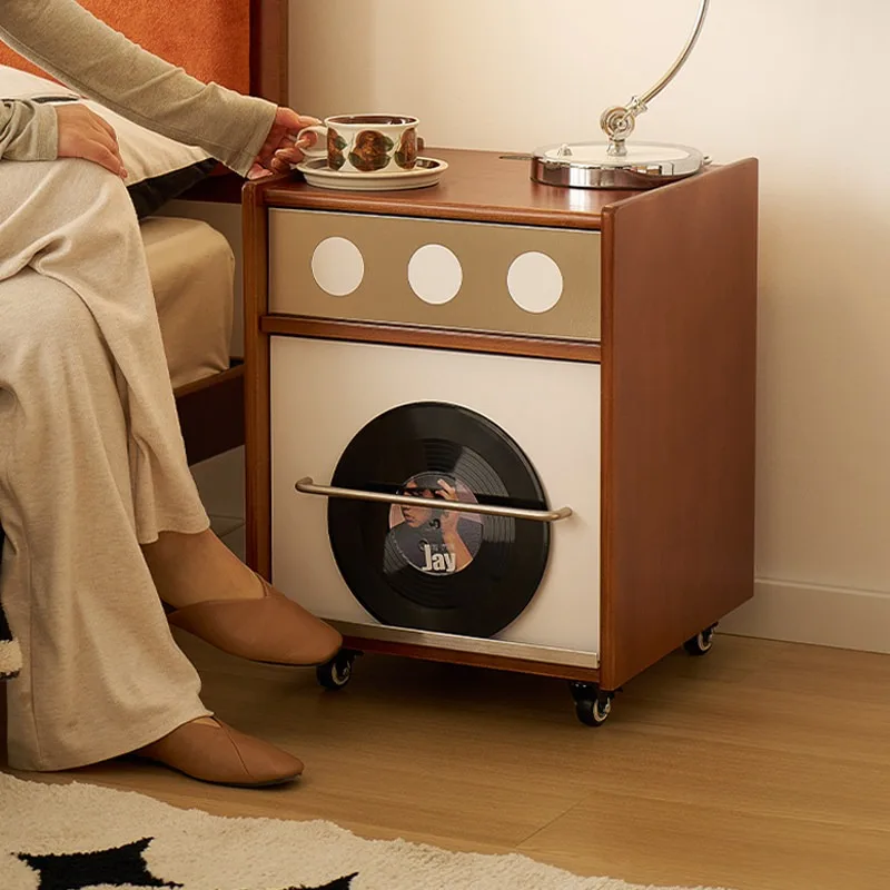 

Medieval style solid wood bedside table small storage cabinet for home