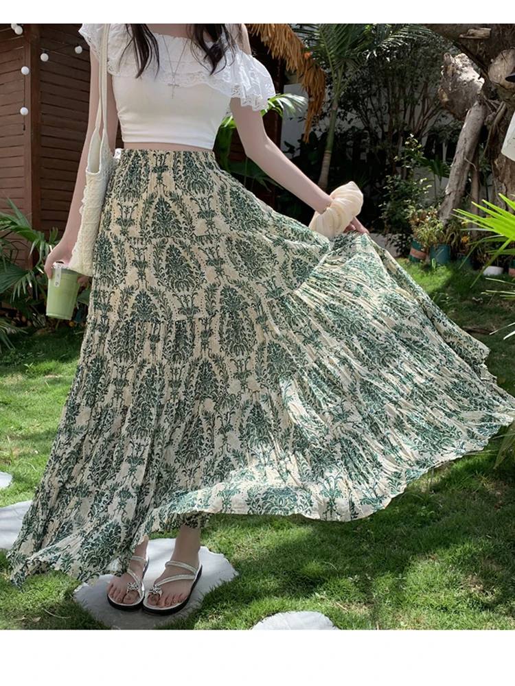 

Лето 2022, женская полуюбка с цветочным принтом, новая модная универсальная длинная распашная юбка трапециевидной формы для пляжного отдыха C286