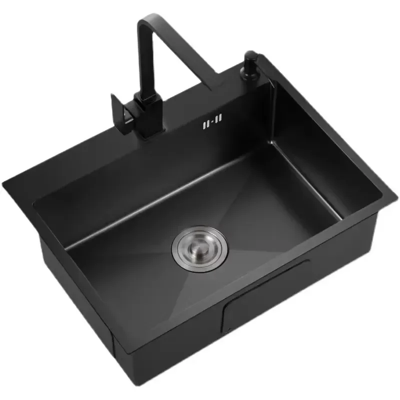 Nano Stainless Steel 304 Single Bowl Kitchen Sink Rectangular Handmade Undermount Matte Black Kitchen Sink