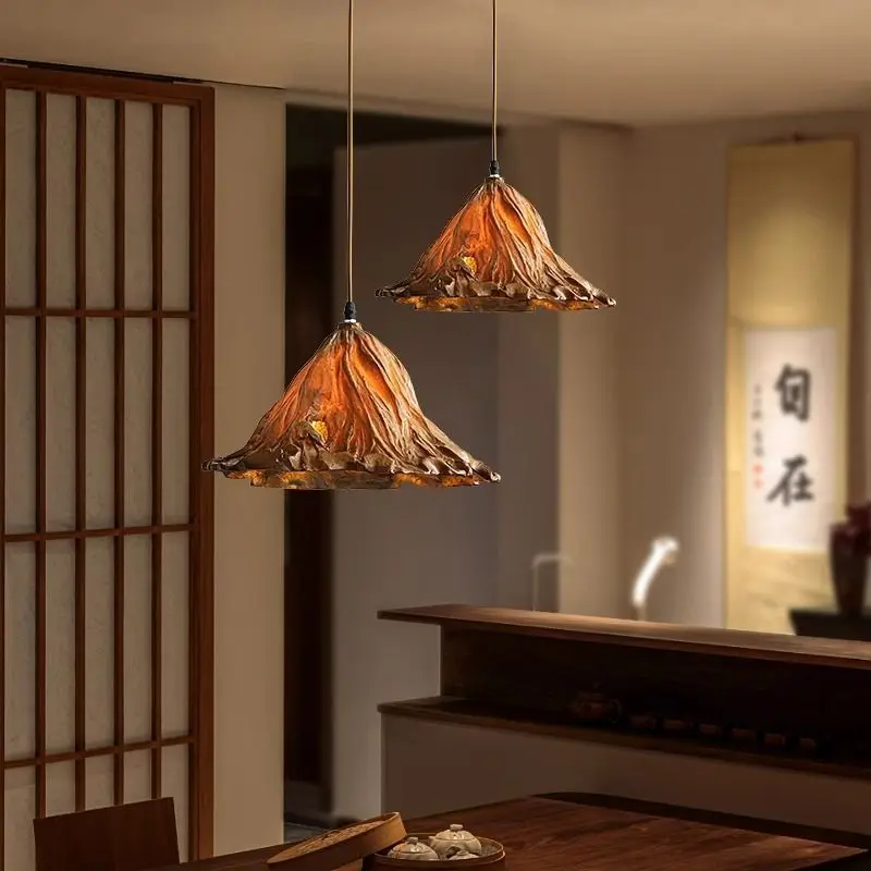 

Retro Restaurant LED Pendant Light Creative Personality Bar Counter Lotus Leaf Hanging Lights Fixtures Antique Home Pendant Lamp
