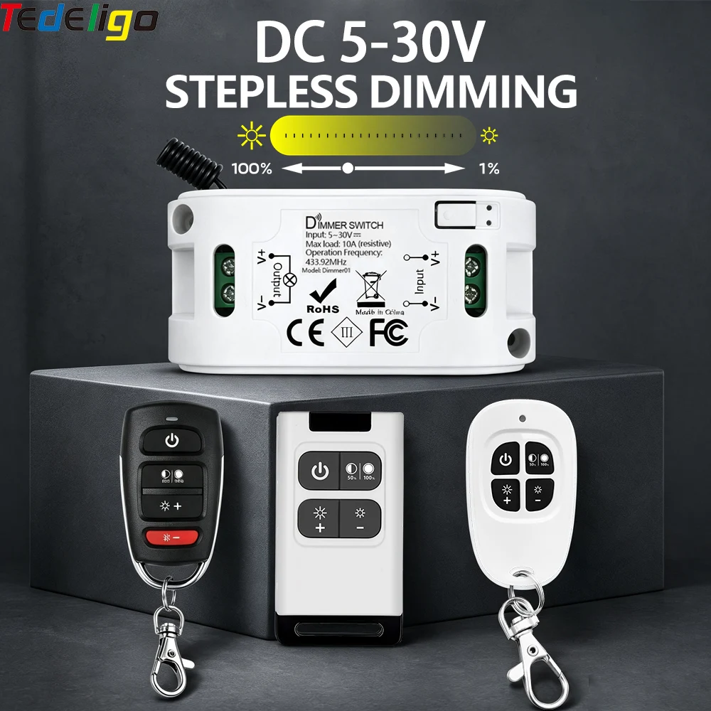 DC 12V LED Light Strip Dimmer, DC 5V-30V 10A Dimming Controller,LED Stepless Dimming Control for Lamp Strip Single Color Lamp