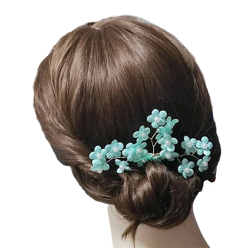 Elegant Wedding Hair Combs Green Color Flower Hair Clips Pearls Headpiece Bride Hair Jewelry Girls Hair Styling Tool Gift