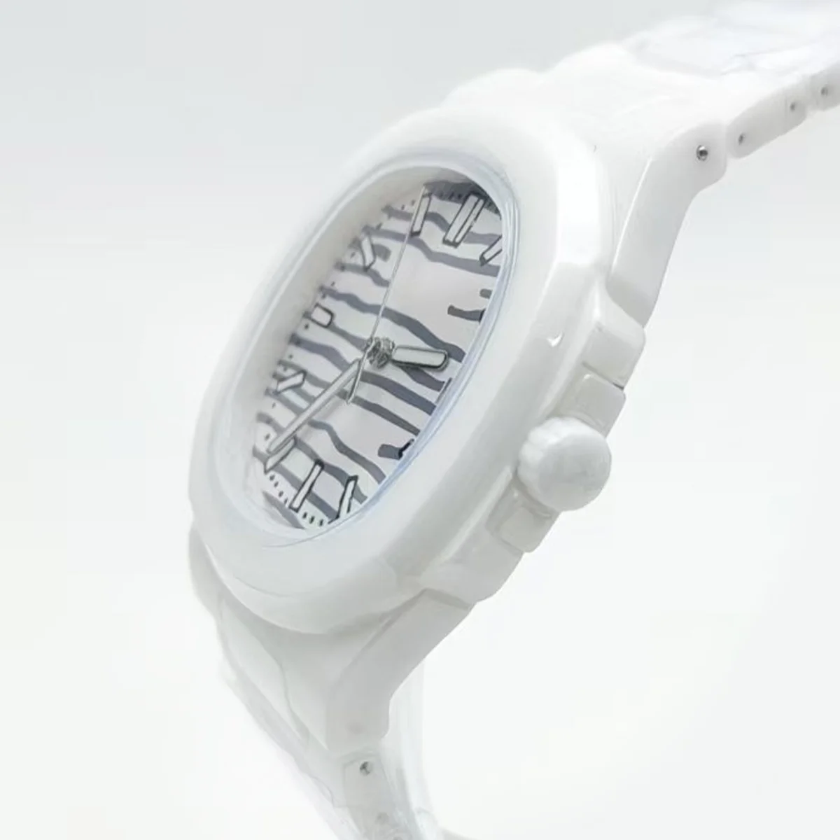 42mm white ceramic classic men's quartz watch, with sapphire crystal cover, blue luminous display, fashionable, gift watch