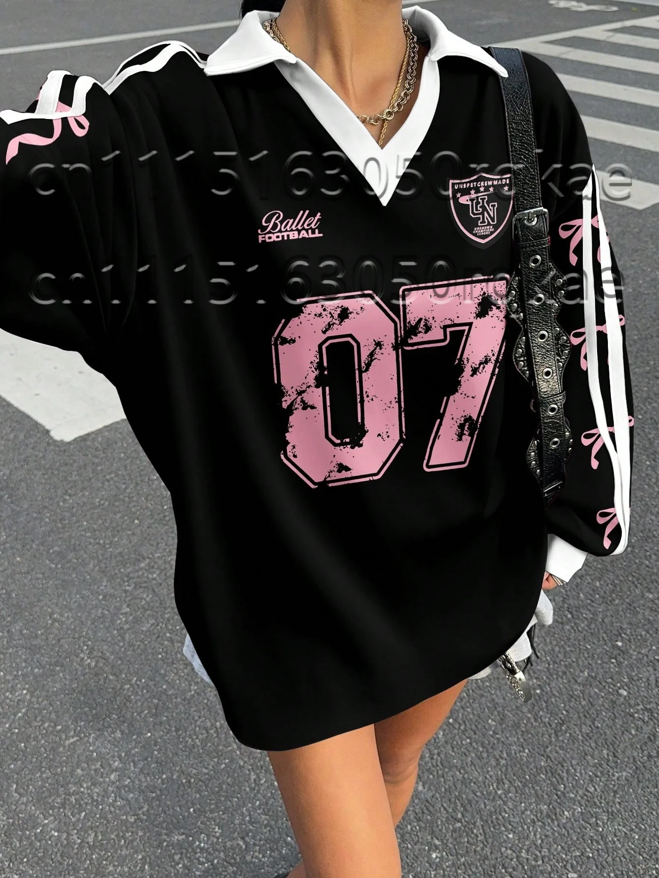 Herbst Nr. 07 Design-Muster Bedrucktes Sommer-Sweatshirt für Damen mit Doppellagigem V-Ausschnitt, Fallschulter und Langen Ärmeln – Detail 7