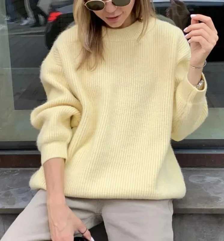 

2025 New Comfortable Casual Soft Loose Sweaters Solid Knit Sweater Women's O-Neck Vintage Autumn Winter Pullover Sweater Female
