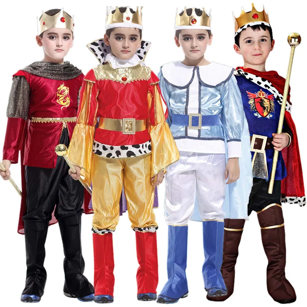 Halloween Children Fantasia Infantil Cosplay Purim Costumes The King Prince Costume with Crown