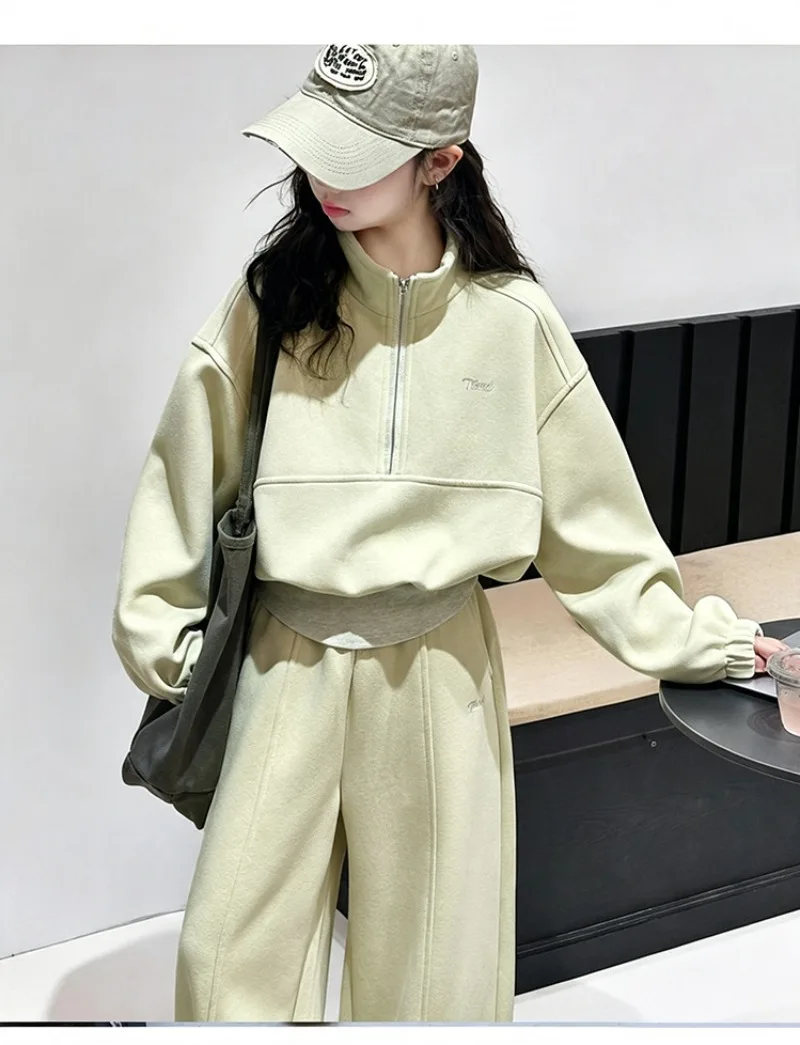 UNITIM Teenager-Mädchen-Zweiteiler-Set, Herbst, Kinder-Mädchen-Stehkragen-Sweatshirt, Trainingsanzug, lockere Sporthose für Kinder, Mädchen – Detail 14