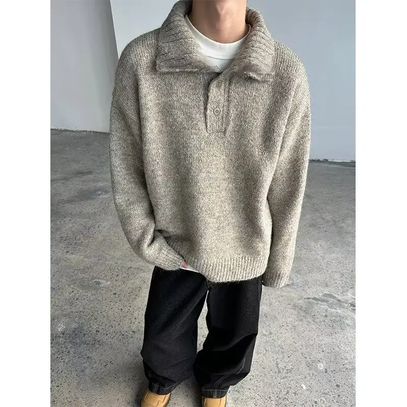 

Button-Up f-High Collar Sweater Men's Spring Autumn Loose Lazy Overhead Couple Knitted Outerwear Polyester Fiber Long Sve