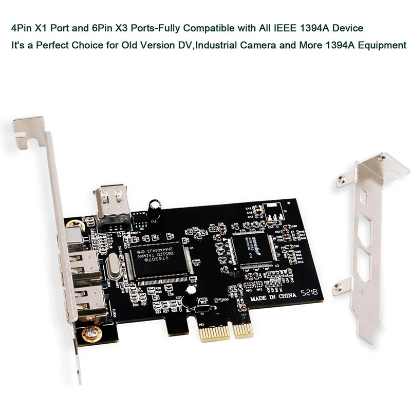 Pcie 3 Ports 1394A Firewire Expansion Card, PCI Express 1X To IEEE 1394 Adapter Controller For Desktop PC, DV Connection