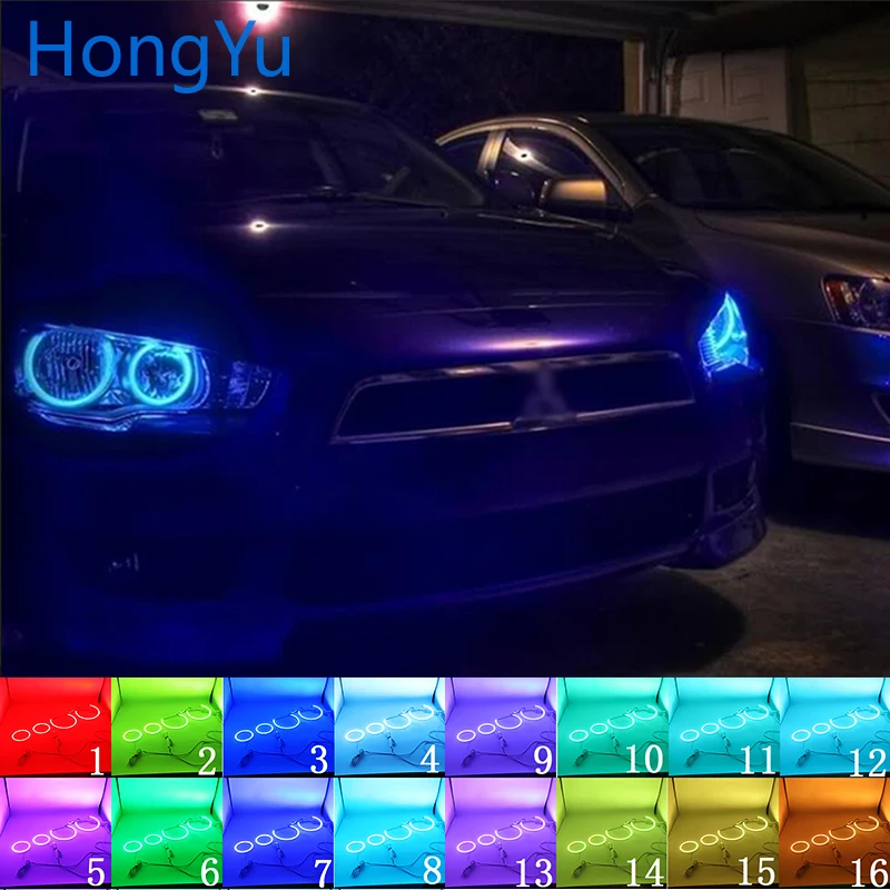 Multi-color RGB LED Angel Eyes  Ring Eye DRL RF Remote Control for Mitsubishi Lancer 2008 - 2015 non projector Accessories