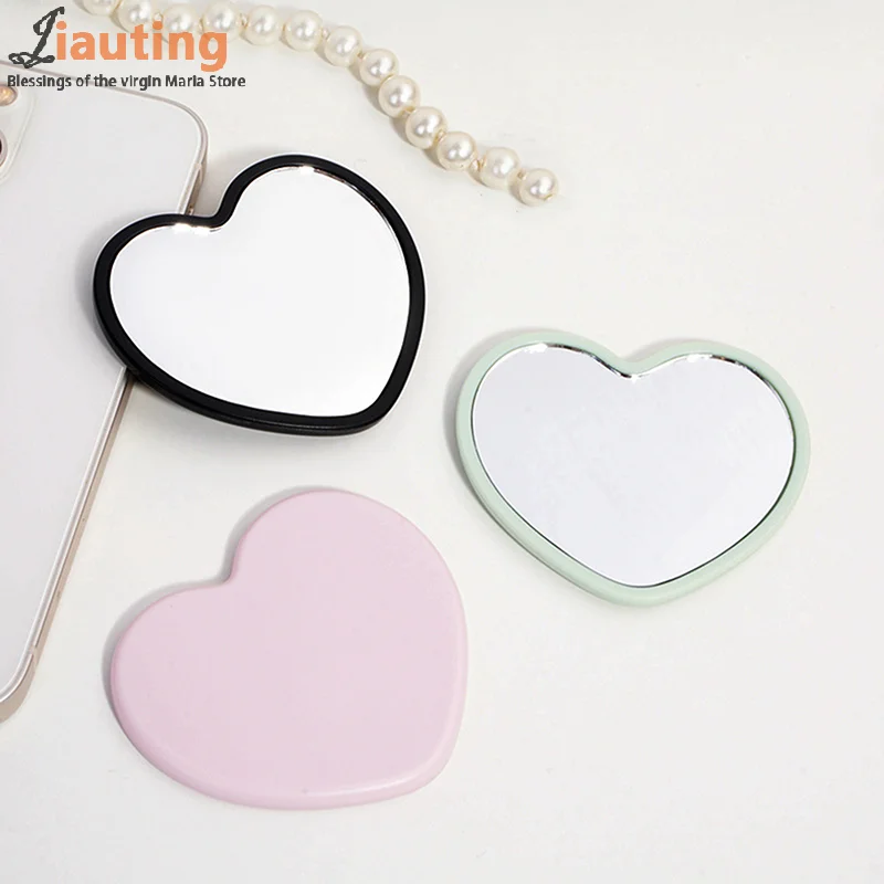 Love Shaped Handheld Mirror Practical PVC High Definition Cute Mirrors Makeup Mirror Gift Carry Traveling