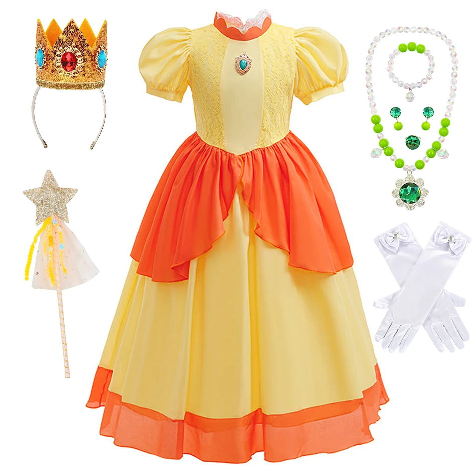 Daisy Yellow Lace Princess Dress Girls Halloween Carnival Cosplay Clothes Kids Birthday Party Charm Costume Children Fancy Frock