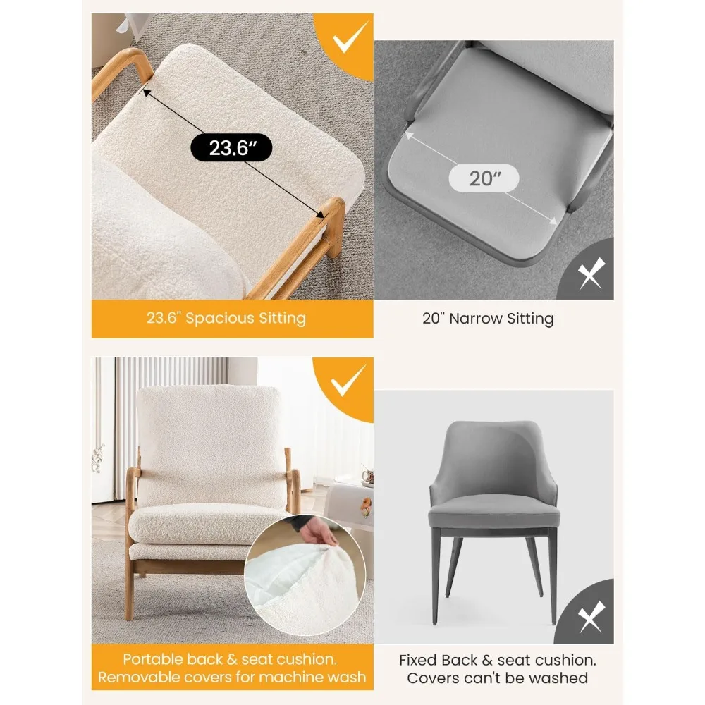 كراسي غرفة المعيشة الحديثة في منتصف القرن، كراسي غرفة نوم مريحة بعرض 23 بوصة، كراسي قراءة شيربا مريحة مدمجة للإعلان