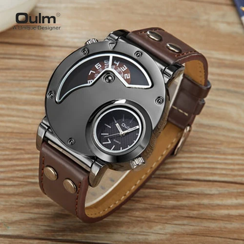Oulm, nuevo estilo, reloj antiguo de diseño único para hombre, correa de cuero de alta calidad, reloj de cuarzo deportivo de negocios para hombre, reloj Masculino