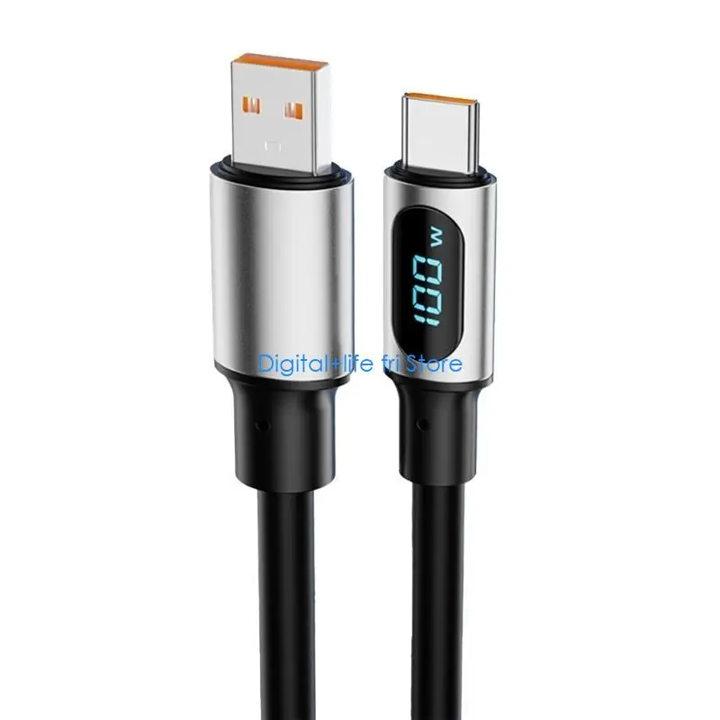 E06D PD100W USB to Type C LED Display Charging Cable USB C Power Cable 480Mbps Data Transfer Cord with Digital Display