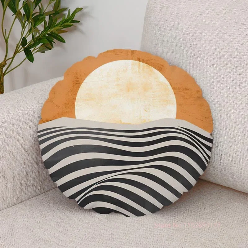 

Abstract Art Cushion Cover for Sofa and Car, Modern Custom Pillowcase, Round Pillow, Sunset, Home Decorative, 40cm