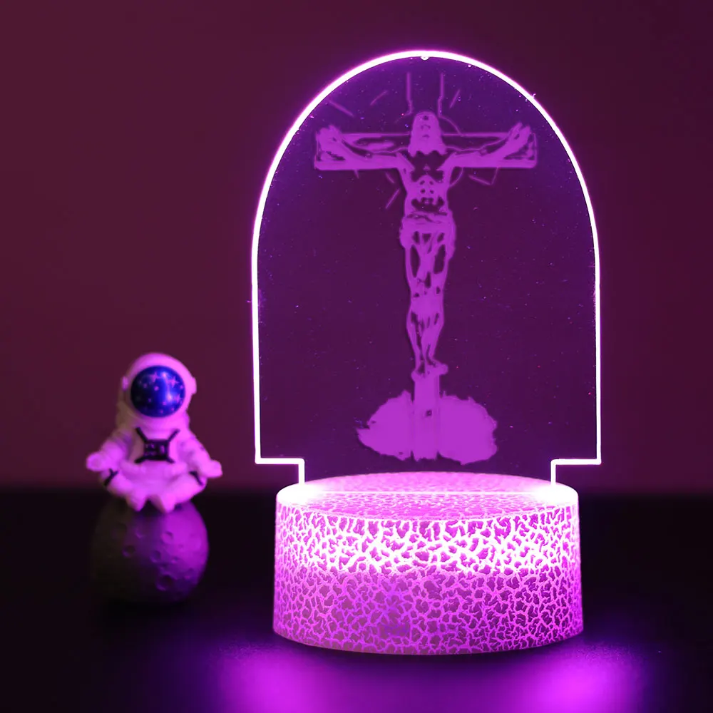 Jesus crucifix christ 1pc carve  Ambiance lamp  3D Visual Acrylic Lamp Kids  for Room Decor customize