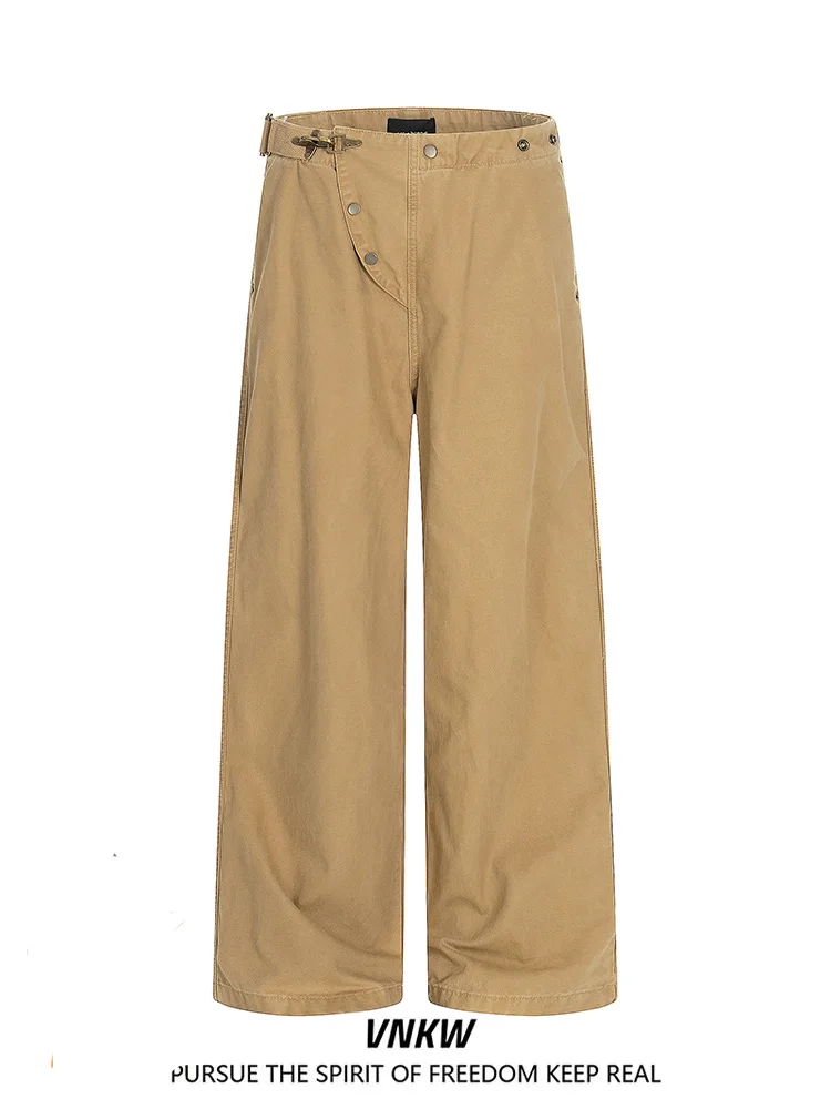 

American Retro Adjustable Straight Leg Work Trousers ex Loose Commute Simple Casual Wide Leg Long Pants for Teens