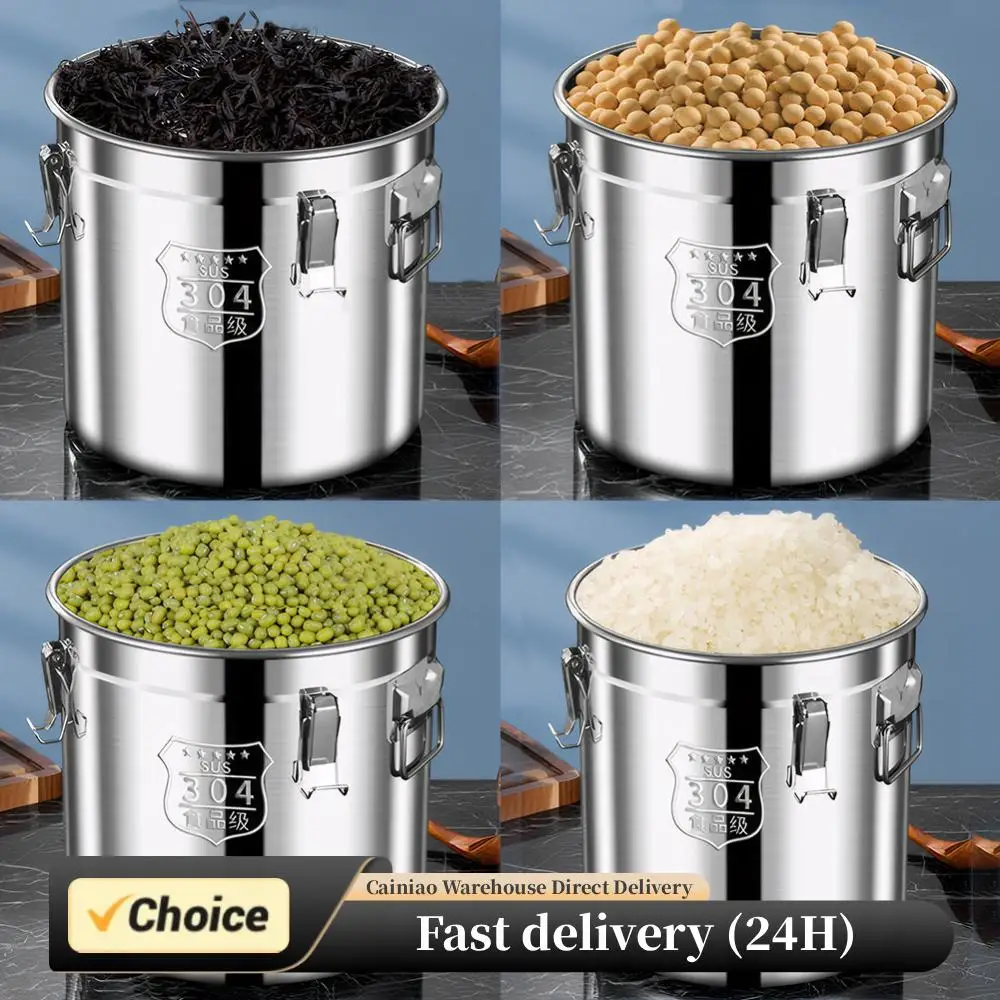 

6/12/21/33L Stainless Steel Airtight Canister with Seal Lid Kitchen Canister with Handles for Household Kitchen Bar Restaurants