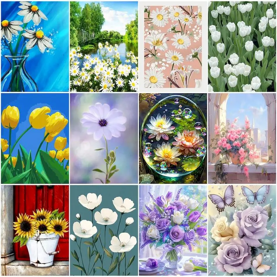 

RUOPOTY Painting By Numbers For Adults Flowers Handiwork Art Supplies Original Gifts Paint Kit Color Markers Handmade Home Decor