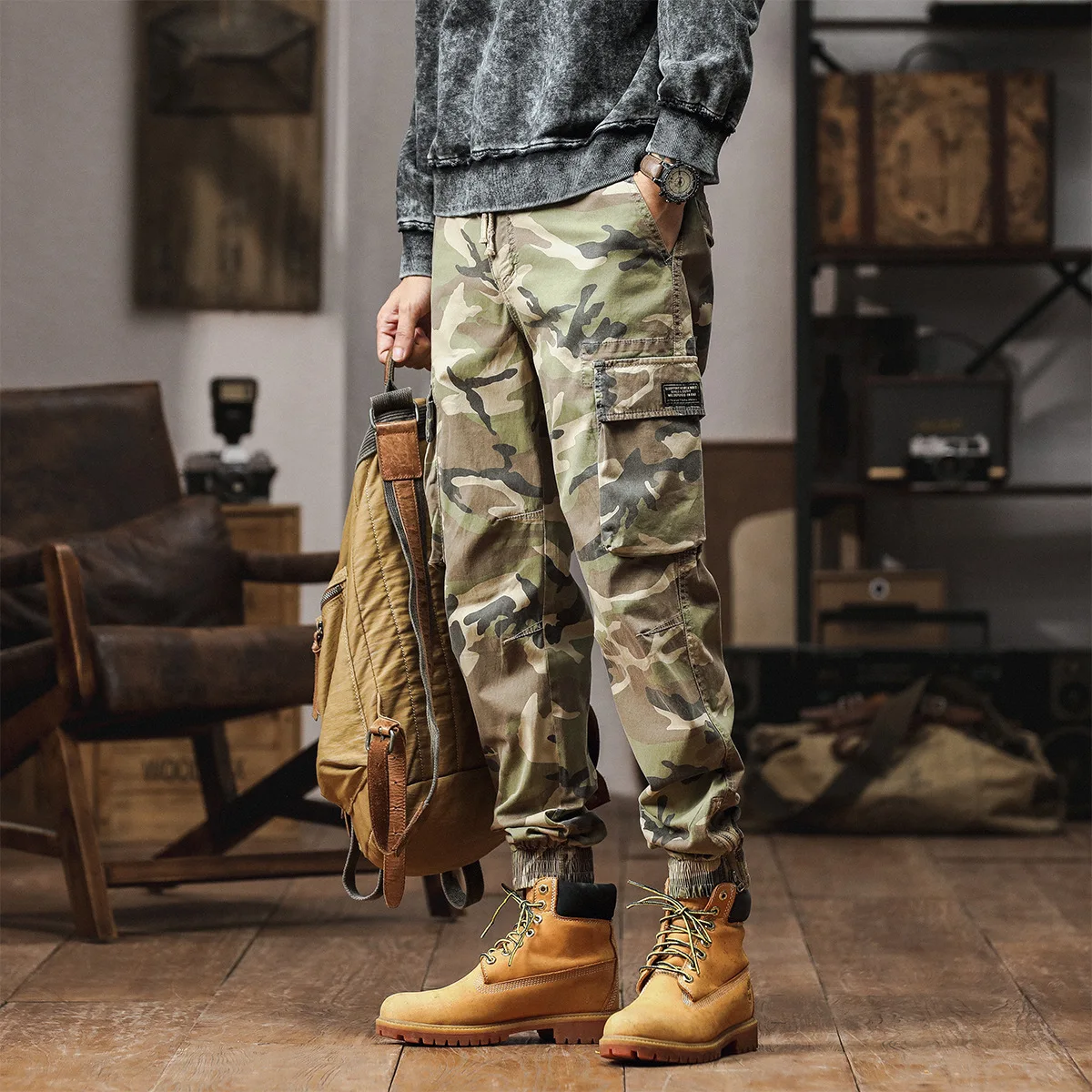 6 Pockets Camo Tactical Man Cargo Pants  Streetwear Clothing Joggers Fashion Military Double Waist Trousers Work Pants For Men