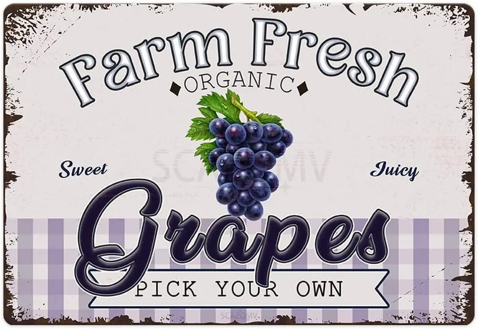 Farm Sweet Grapes Vintage Metal Tin Sign, Retro Fruit Poster Decorative Wall Art Signage, Farmhouse Country Market Kitchen Bar H