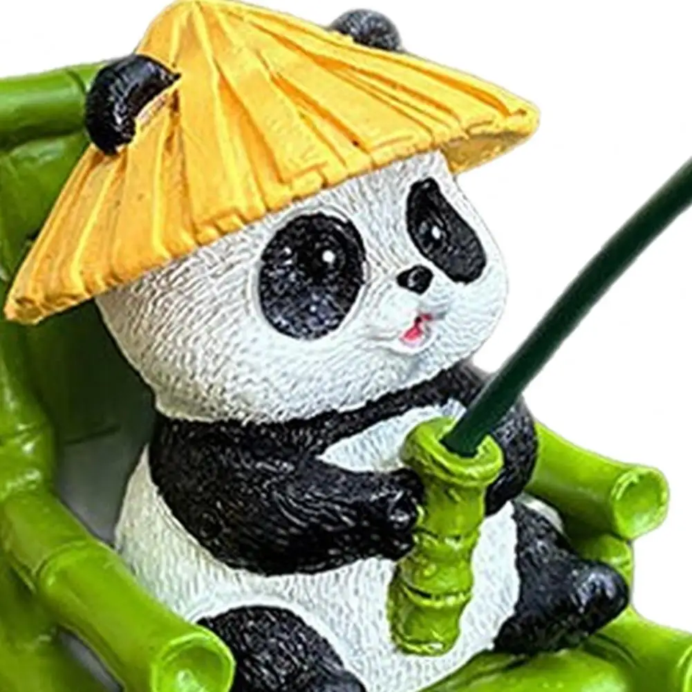 Fishing Panda Ornament Panda Resin Statue for Outdoor Fishpond Aquarium Decoration Bamboo Chair Figurine for Yard Edge for Fish