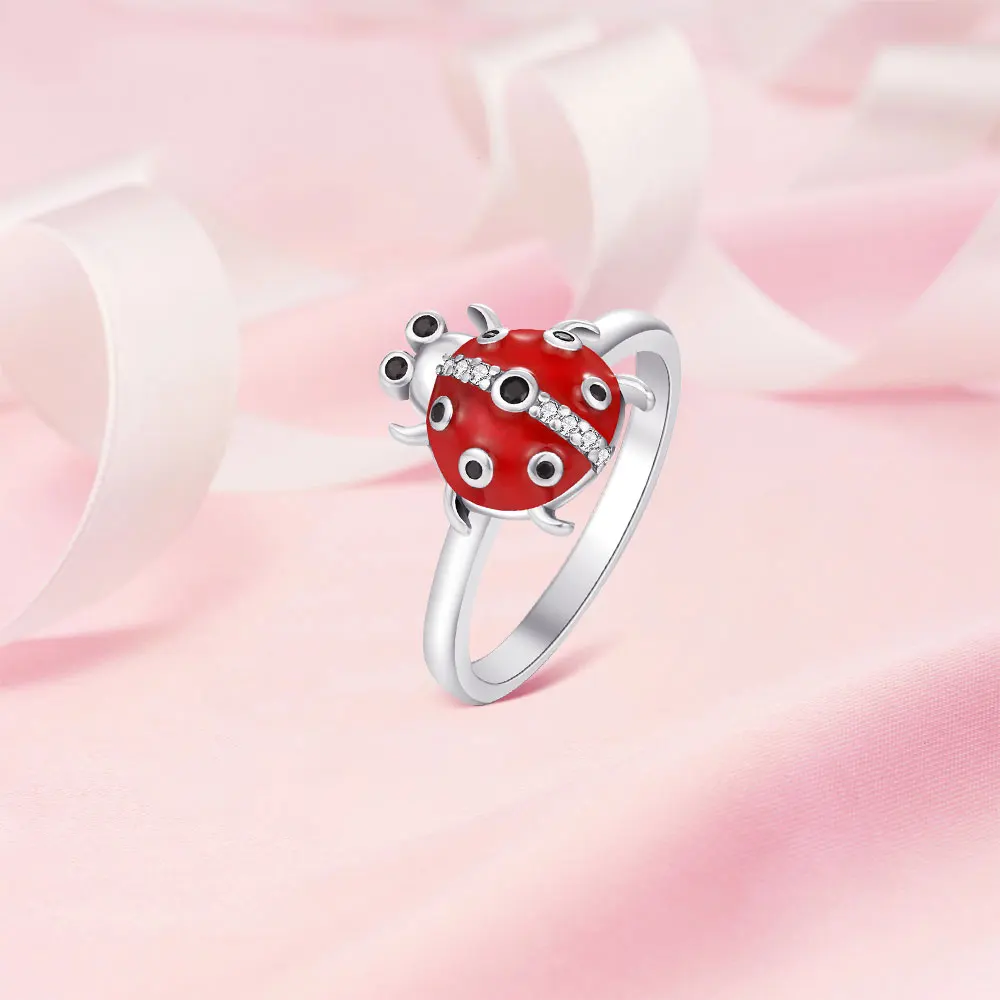 New Pure Silver Creative Insect Ring Cute Seven-spotted Ladybug Ring Women's Jewelry Daily Gift Original Design