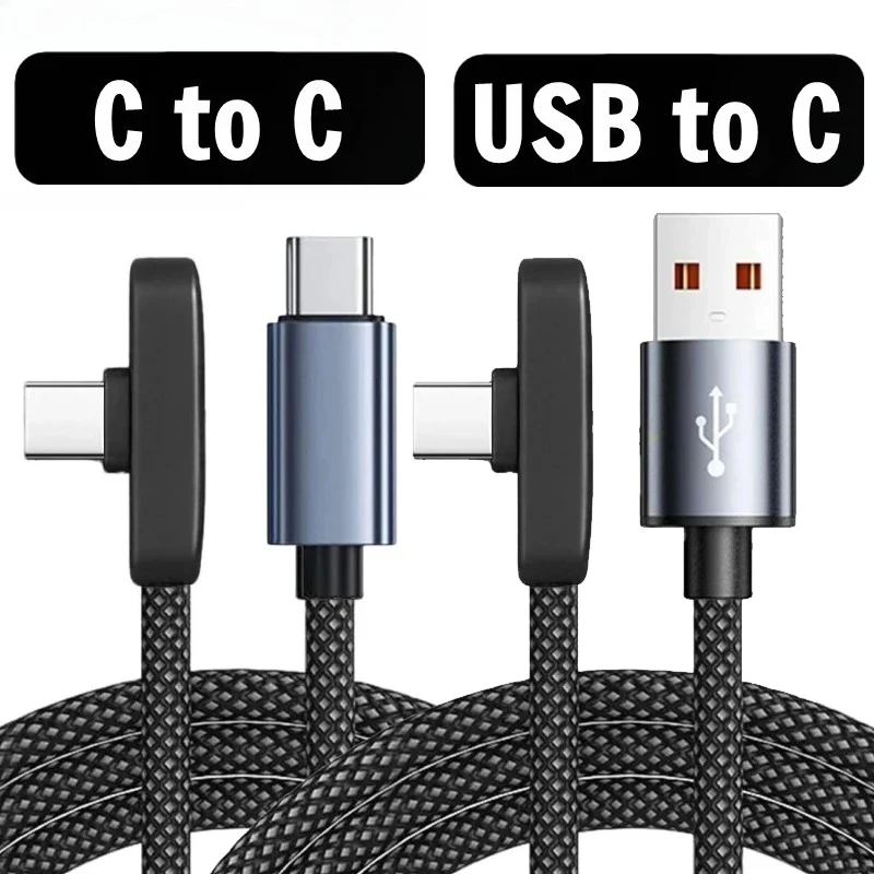 90-Grad-USB-Typ-C-Kabel 100W Schnelllade- und Datenübertragungskabel Tragbares rechtwinkliges USB-C-Kabel für iPhone Samsung Xiaomi