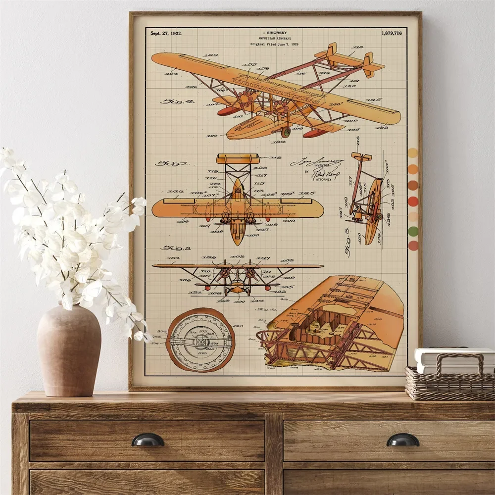 Retro Airplane Drawings 80 90s Poster Print Posters For Living kids Room Canvas Painting Art Home Decoration Wall Decor Picture