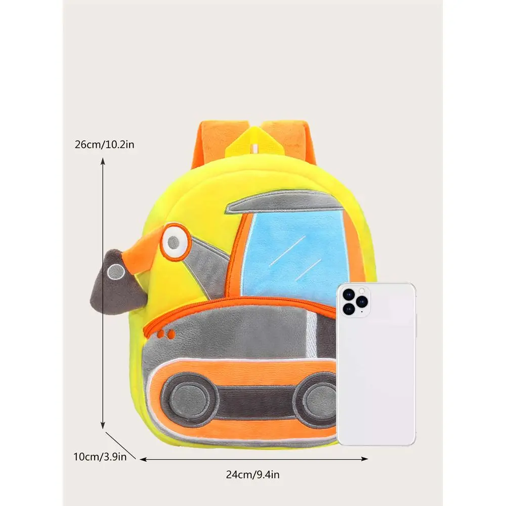 Boys Girls Plush Material Construction Truck Excavator Shaped Backpack, Suitable For Daily Use In All Seasons