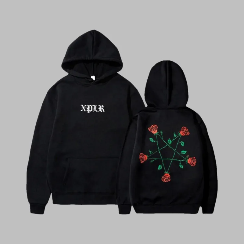 

Five-pointed Star Rose Pattern Printed Men's and Women's Hoodies, Street Casual Loose and Versatile Men's and Women's Jumpers