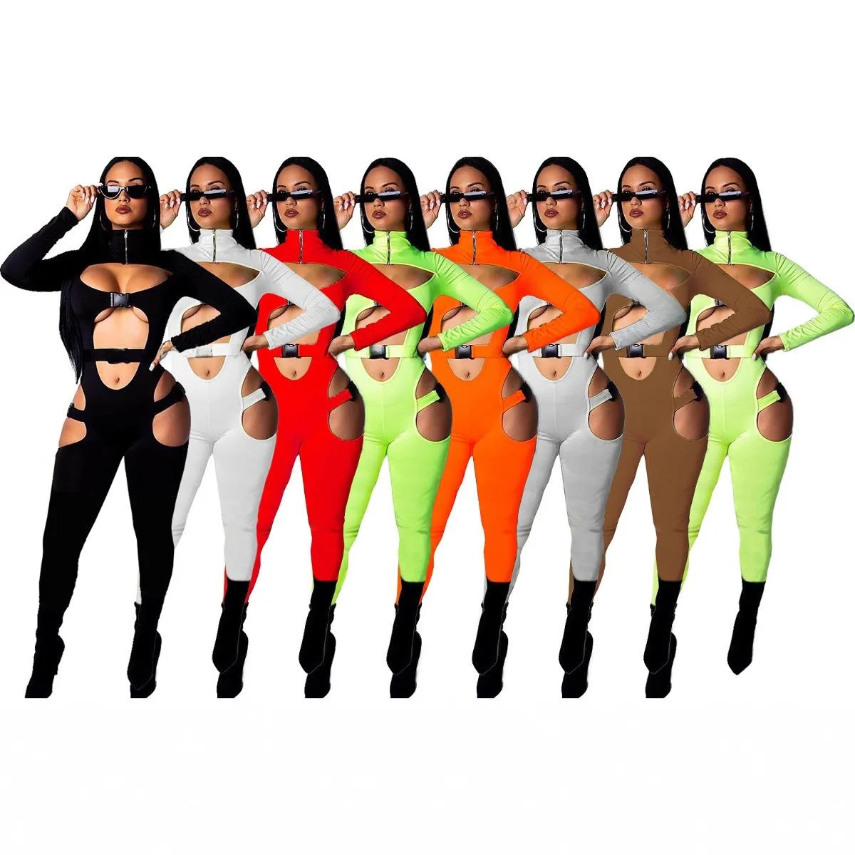 

Женский комбинезон с вырезами, синий, облегающий, длинные брюки, полиэстер, весна 2023, модные базовые брюки для женщин