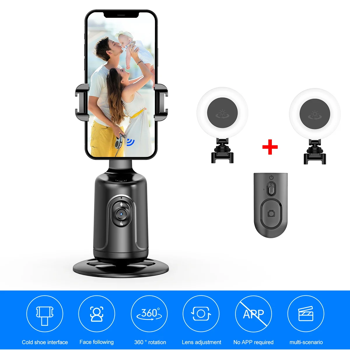 Selfie Stick with Stabilizer Auto Face Tracking Handheld Gimbal Stabilizer Wireless Remote 1/4 Screw Light for Smartphone Camera