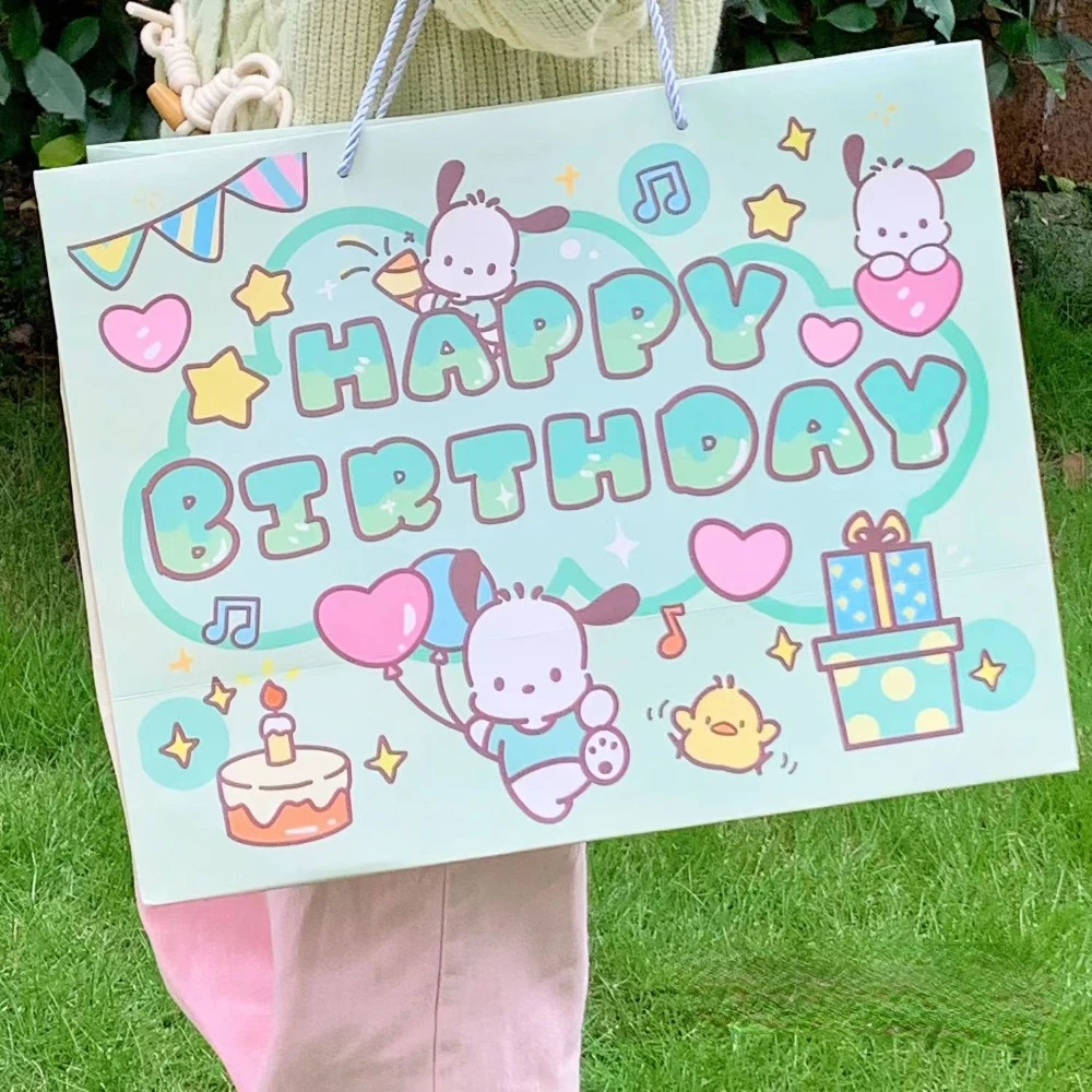 1pc Pochacco Thickened Birthday Tote Handbag Kawaii 40x30x20cm Girl Kraft Paper Gift Packaging Bag with Handle Party Decor Pouch