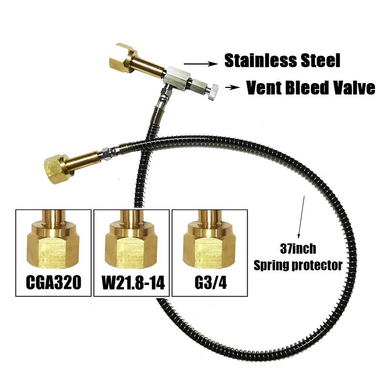 CO2 Fill Refill Station Charging Adaptor With 37inch Hose W21.8-14 G3/4 CGA320 Soda Cylinder Connector Mountaineering Diving