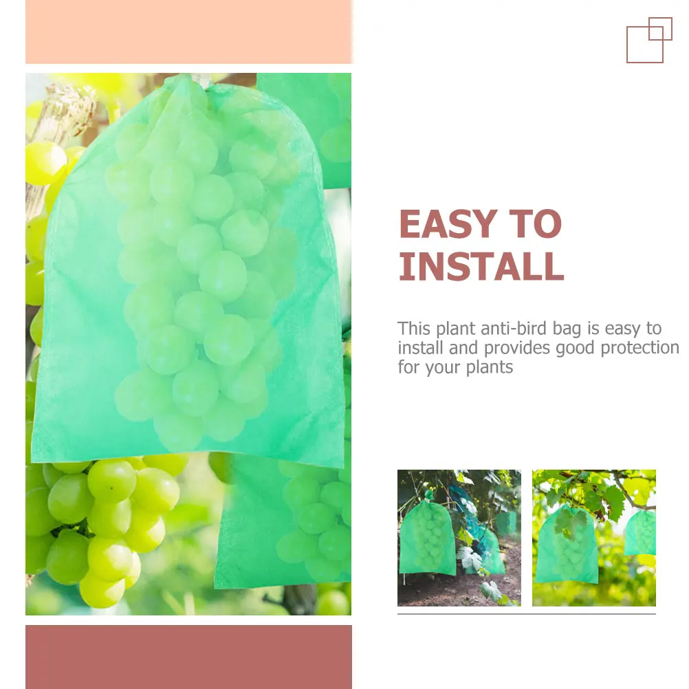 

100pcs Green Anti Bird Grape Bags 20x30cm Fruit Insects Barrier Mosquito Proof Storage Netting Plant Protection Garden Use Safe