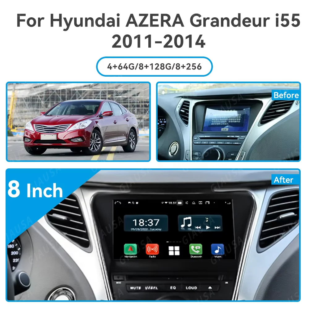 Android 13 Auto For Hyundai Azera Grandeur HG I55 2011 2012 2013 Car Radio Multimedia Video Player GPS Carplay Screen Stereo