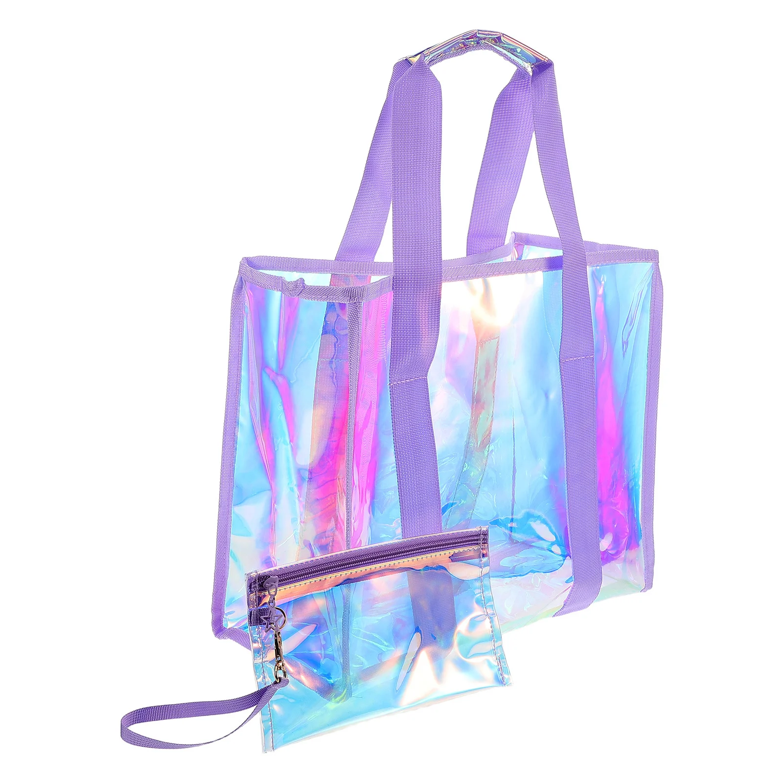 

1 set 1 Set Waterproof Large Capacity Tote Bag For Women Transparent Pvc Beach Travel Bag With Hanging Pouches Iridescent Design