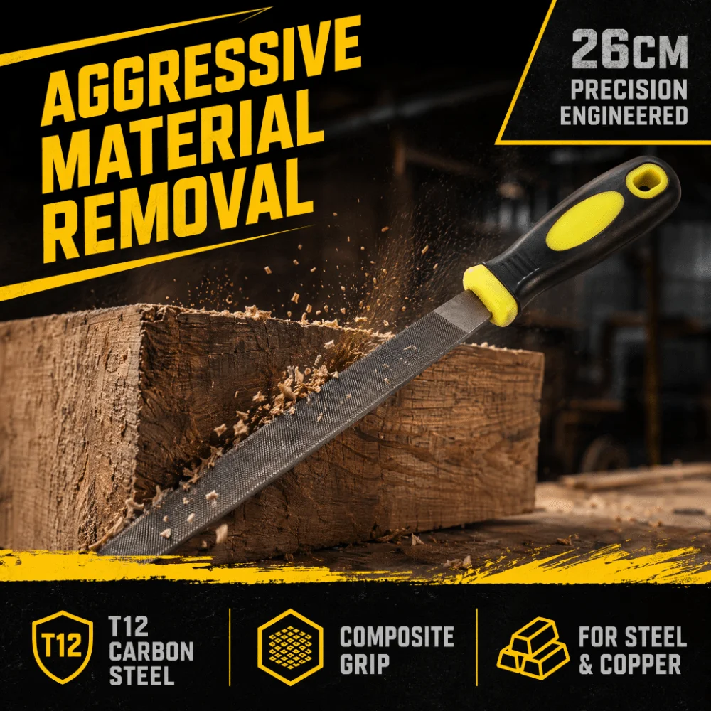 Comfortable T12 Steel Metal File Medium Tooth Durable Half Round File Ergonomic Handle Double Grain Steel File Workshop Use