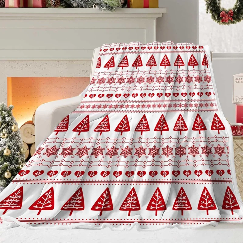 Christmas Red Winter Snowflake flannel Blanket Soft and Comfortable New Year Home Decoration Cover Blanket 80INX60IN