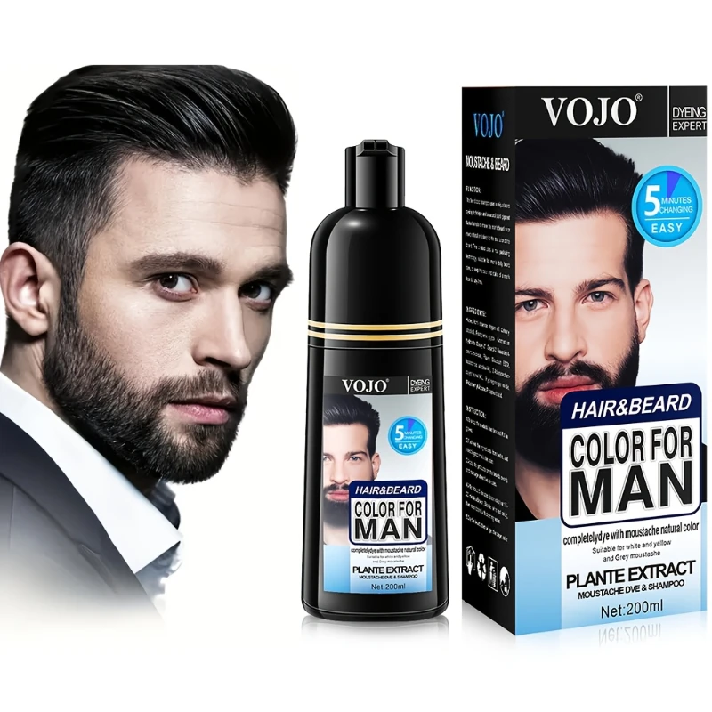 

Men's Black Beard And Hair Dye Shampoo,2 in 1 Care Mustache Dye Hair Dye Shampoo,Waterproof Hair Dye Instant Gray Coverage Hair