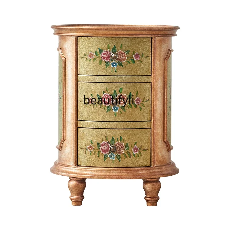 

S American Country Oval Tea Table Living Room Sofa Side Table Painted Corner Table Storage Cabinet European Retro